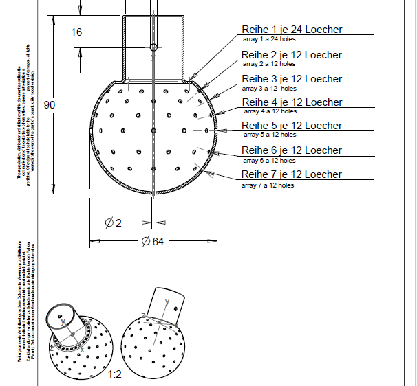 Eine Zeichnung Sprühkopf Sprayball